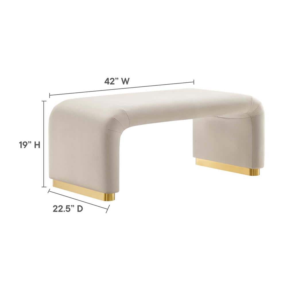 Almond Velvet Waterfall Ottoman with Brass Base