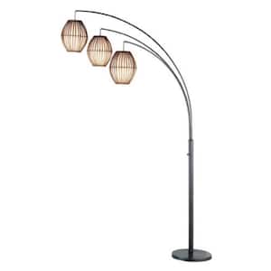 82 in. Bronze 3-Light Tree Floor Lamp with Off White Solid Color Cage Shade