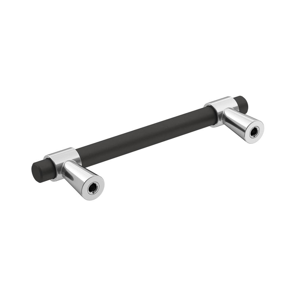 Polished Chrome and Matte Black Modern Cabinet Bar Pull
