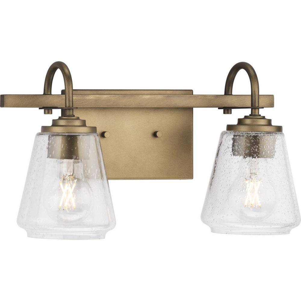 Aged Bronze 2-Light Vanity with Seeded Glass Shades