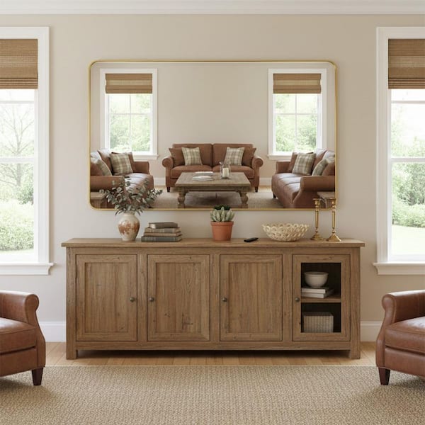 Lira 60 in. W x 36 in. H Tempered Glass Brushed Gold Rectangular Framed Wall Bathroom Vanity Mirror