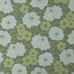 Large Blooms Green Non-Pasted Wallpaper Roll (covers approx. 52 sq. ft.)