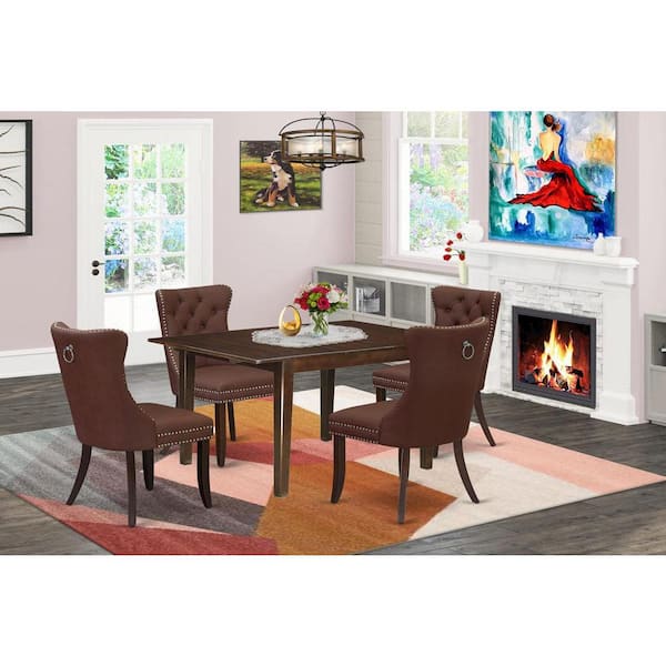 East West Furniture 5-Piece Mahogany Finish Solid Wood Top - Rectangular Dining Room Set with Butterfly Leaf (Seats-4)