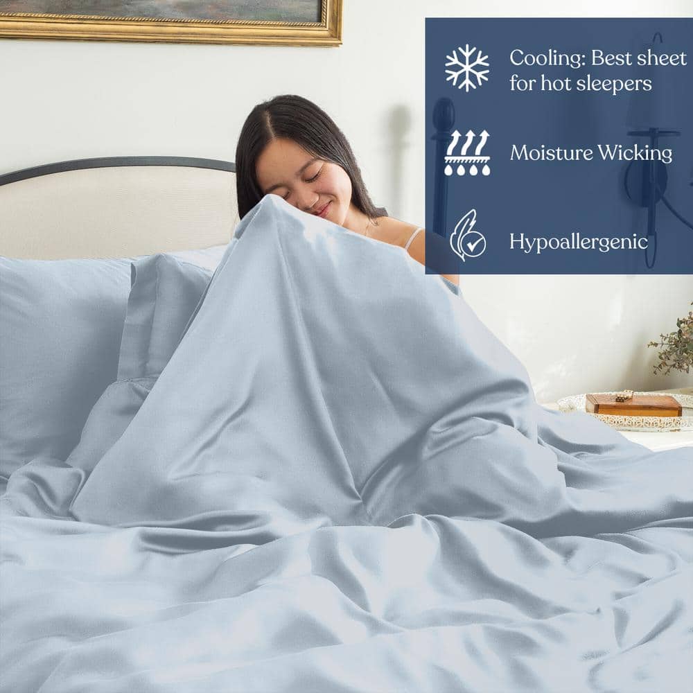 Light Blue Organic Cotton Full Sheet Set with Pillowcases