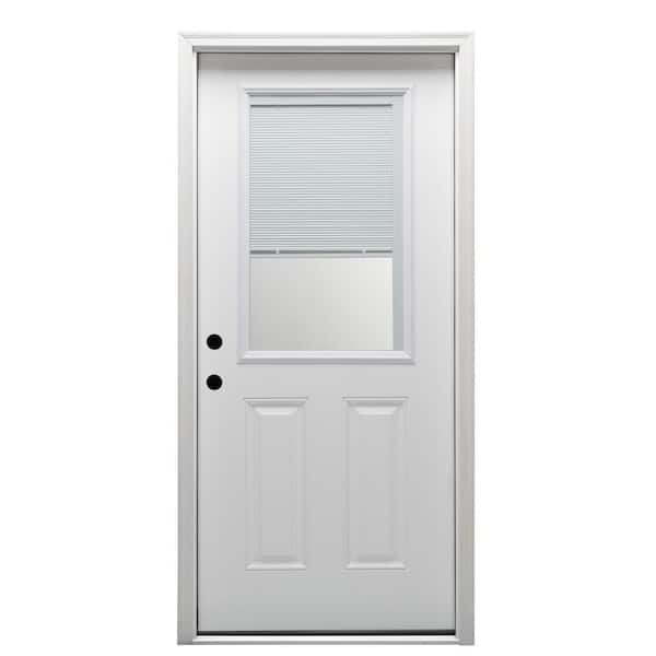 MMI Door 34 in. x 80 in. Internal Blinds Right-Hand 1/2-Lite Clear 2-Panel Classic Primed Fiberglass Smooth Prehung Front Door