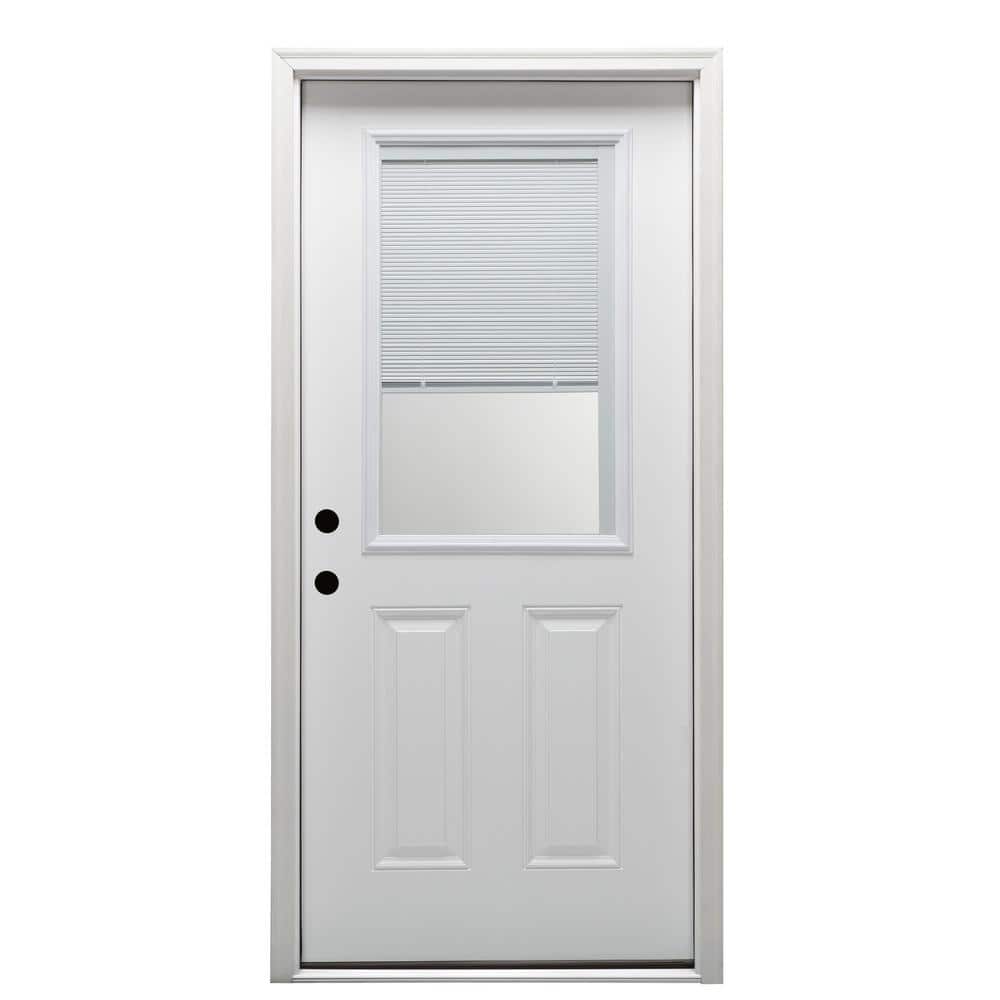 MMI Door 30 in. x 80 in. Internal Blinds Right-Hand 1/2-Lite Clear 2-Panel  Classic Primed Fiberglass Smooth Prehung Front Door EFS684BLFS26R - The