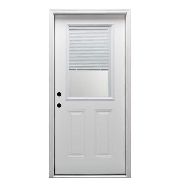 MMI DOOR 30 in. x 80 in. Internal Blinds Right-Hand Inswing 1/2 Lite 2-Panel Clear Primed Fiberglass Smooth Prehung Front Door