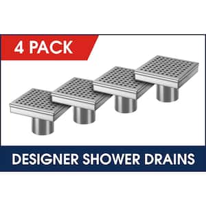 4 in. x 4 in. Stainless Steel Square Shower Drain with Square Pattern Drain Cover (4-Pack)