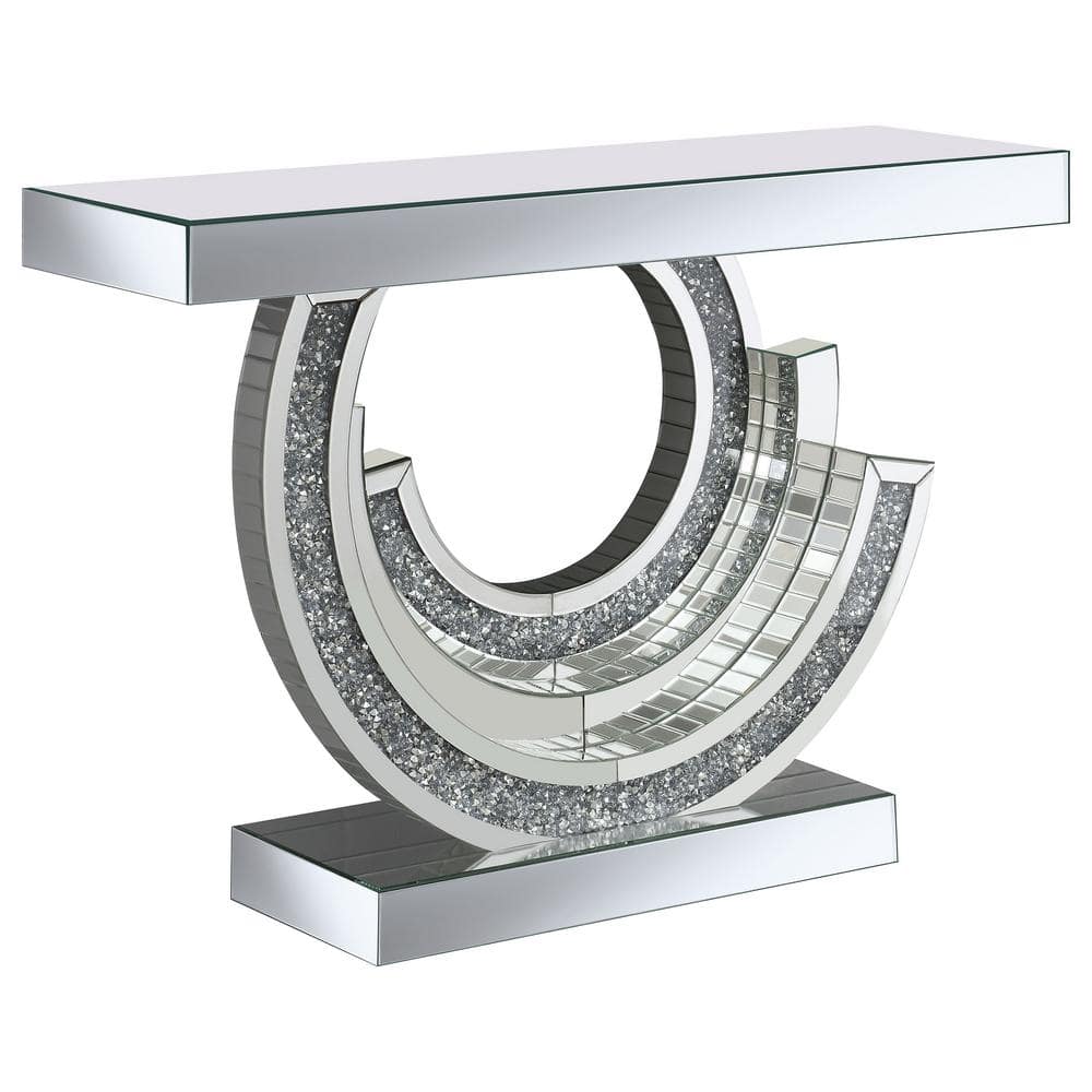 Silver Mirrored Rectangular Console Table with Glass Accents