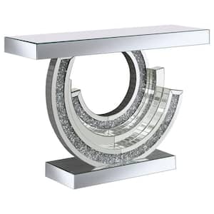 Imogen 47.25 in. Silver Multi-dimensional Rectangle Glass Top Console Table