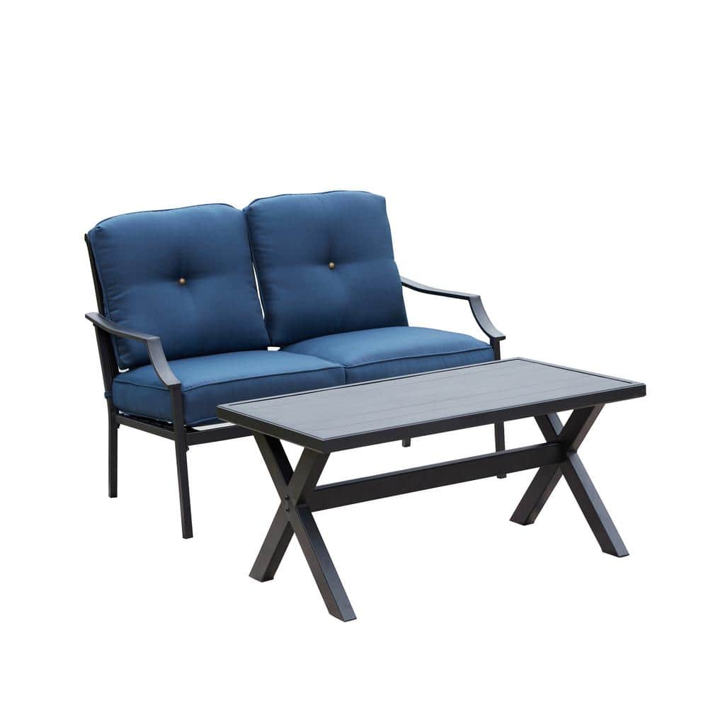 2-Piece Metal Patio Deep Seating Set with Blue Cushions price history on PriceWatchPro