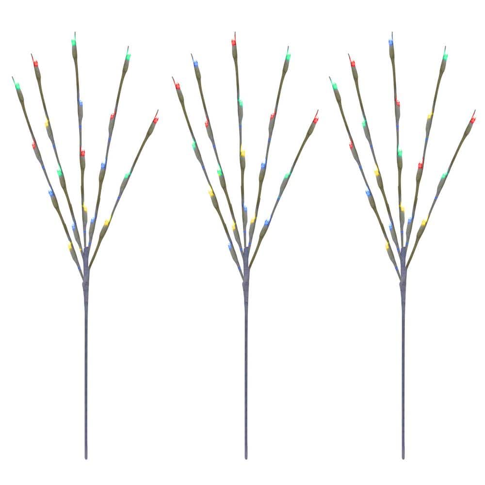 3 Count 29 in. H 60-Light Multi-Color Twinkling LED Twig Tree Pathmarkers