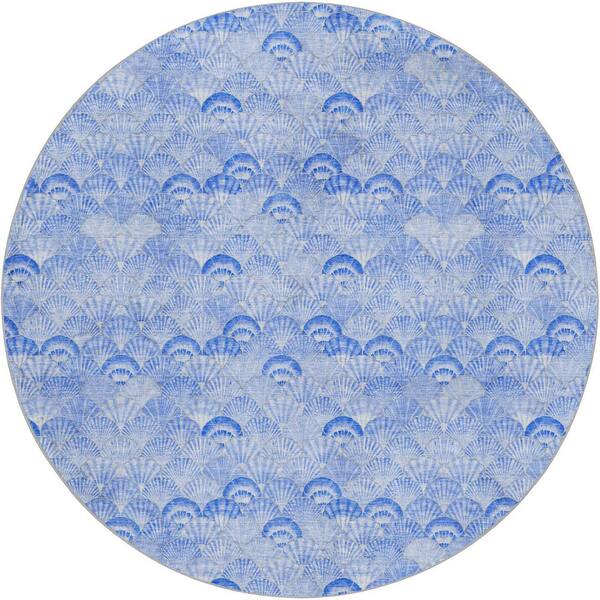 Dream Shag Premium Machine Washable Abstract ADS181 Blue 8 ft. x 8 ft. Round Rug