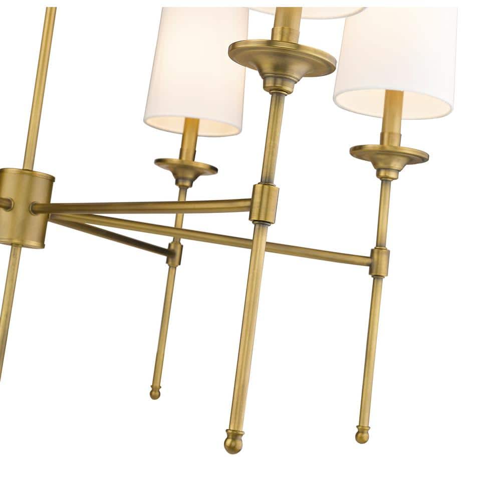 Emily Rubbed Brass 6-Light Chandelier with Off-White Shades