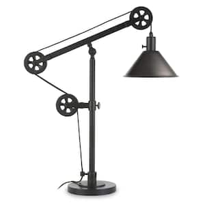29 in. Black Mid-Century Integrated LED Architect Table Lamp with Black Metal Shade