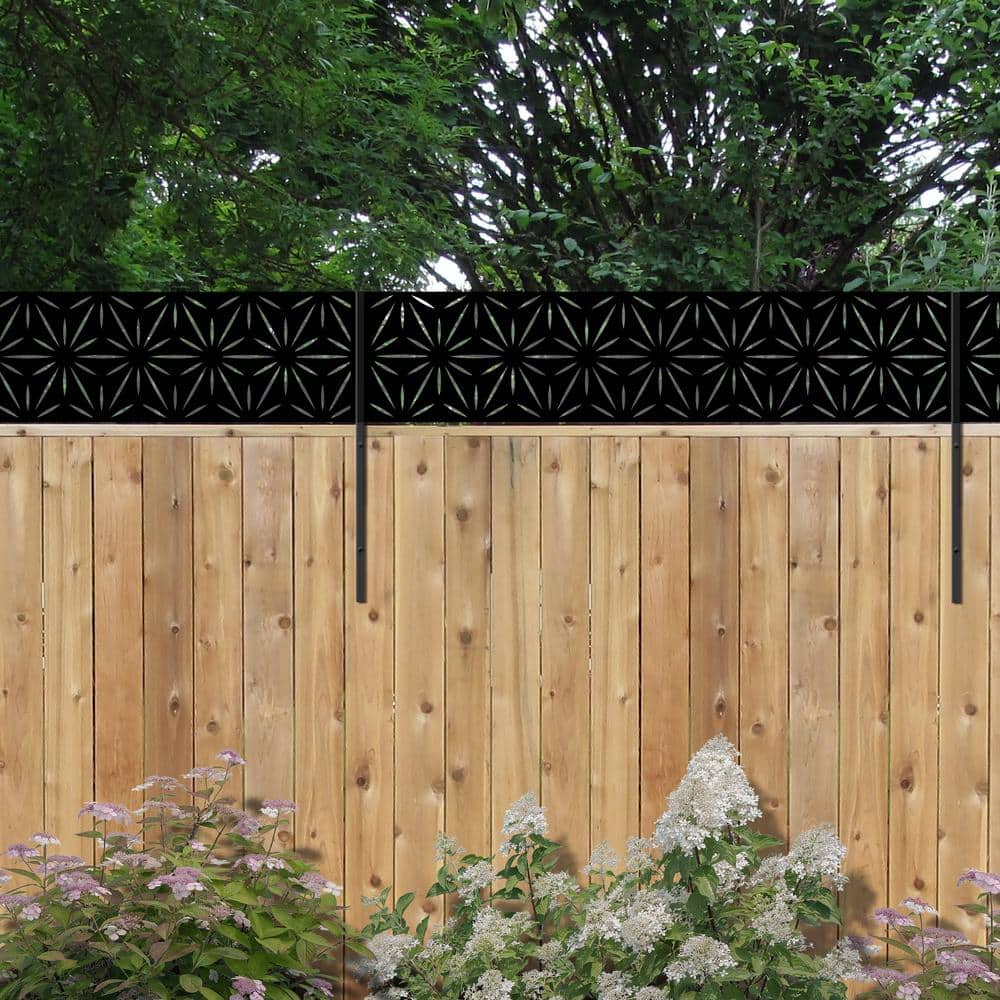 Black Galvanized Steel Decorative Privacy Panel with Star Pattern