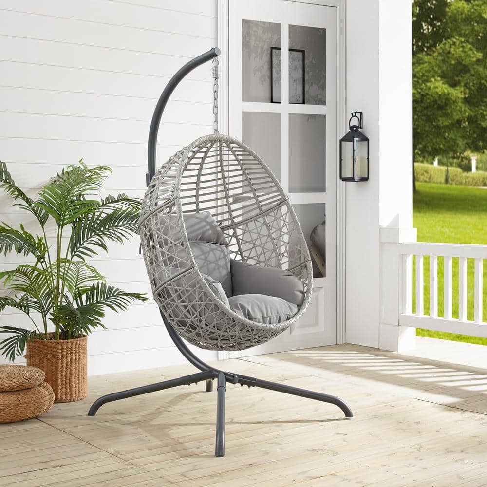 Gray Steel Wicker Hanging Egg Chair with Cushions