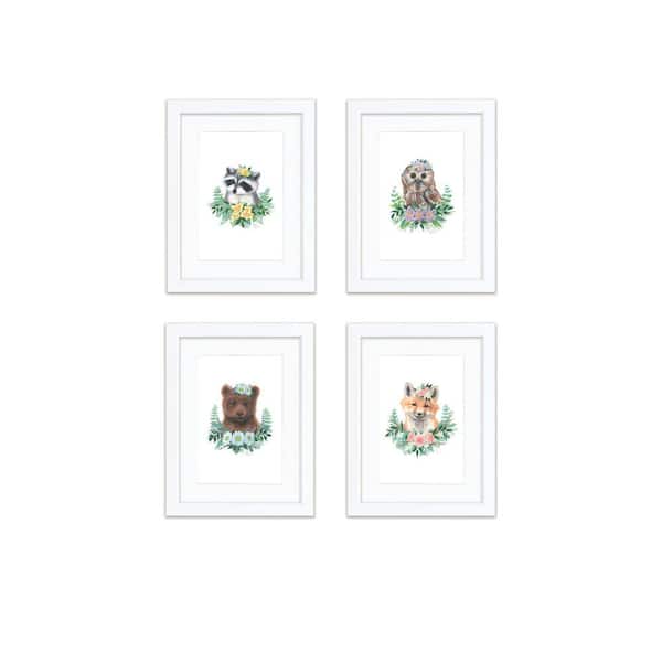 Unbranded "Woodland Littles 1" by Alyssa Lewis Set of Four White Framed with Mat Animal Art Prints 14 in. x 11 in.