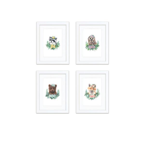 Unbranded "Woodland Littles 1" by Alyssa Lewis Set of Four White Framed with Mat Animal Art Prints 24 in. x 18 in.
