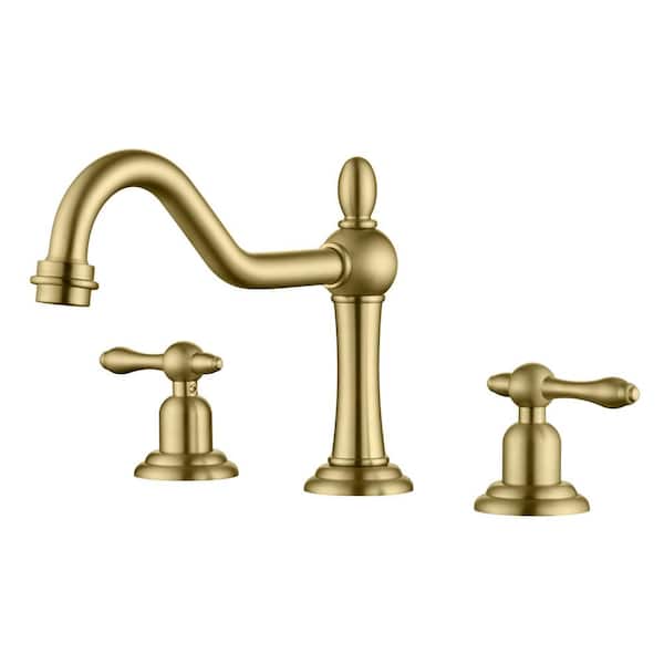 Vintage 8 in. Widespread Double Handle Bathroom Sink Faucet with Corrosion Resistant in Brushed Gold