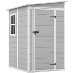 5 ft. W x 4 ft. D Outdoor Storage Gray Plastic Shed with Sloping Roof and Lockable Door (16.6 sq. ft.)