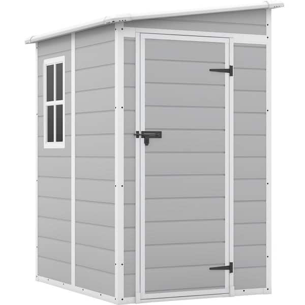 Patiowell 5 ft. W x 4 ft. D Outdoor Storage Gray Plastic Shed with Sloping Roof and Lockable Door in Gray(16.4 sq. ft.)