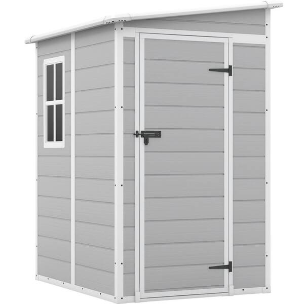 Patiowell 5 ft. W x 4 ft. D Outdoor Storage Gray Plastic Shed with Sloping Roof and Lockable Door in Gray (16.4 sq. ft.)