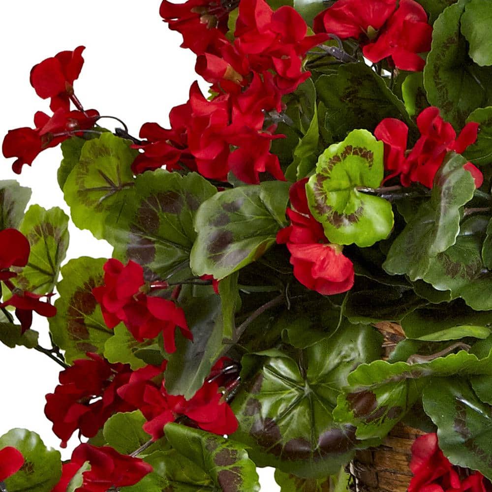 Red Geranium Hanging Basket with Greenery for Outdoor Decor