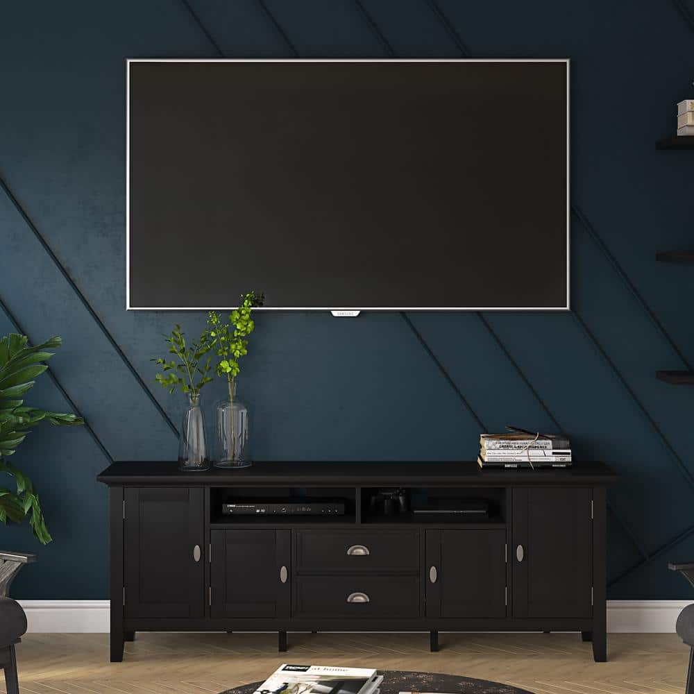Redmond Black Solid Wood 72" TV Media Stand with Cabinets