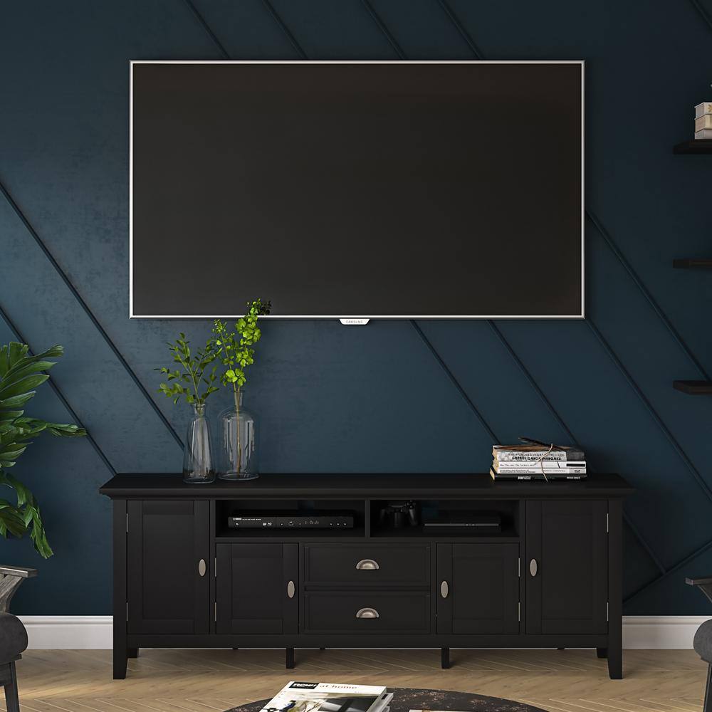 Redmond Black Solid Wood 72" TV Media Stand with Cabinets
