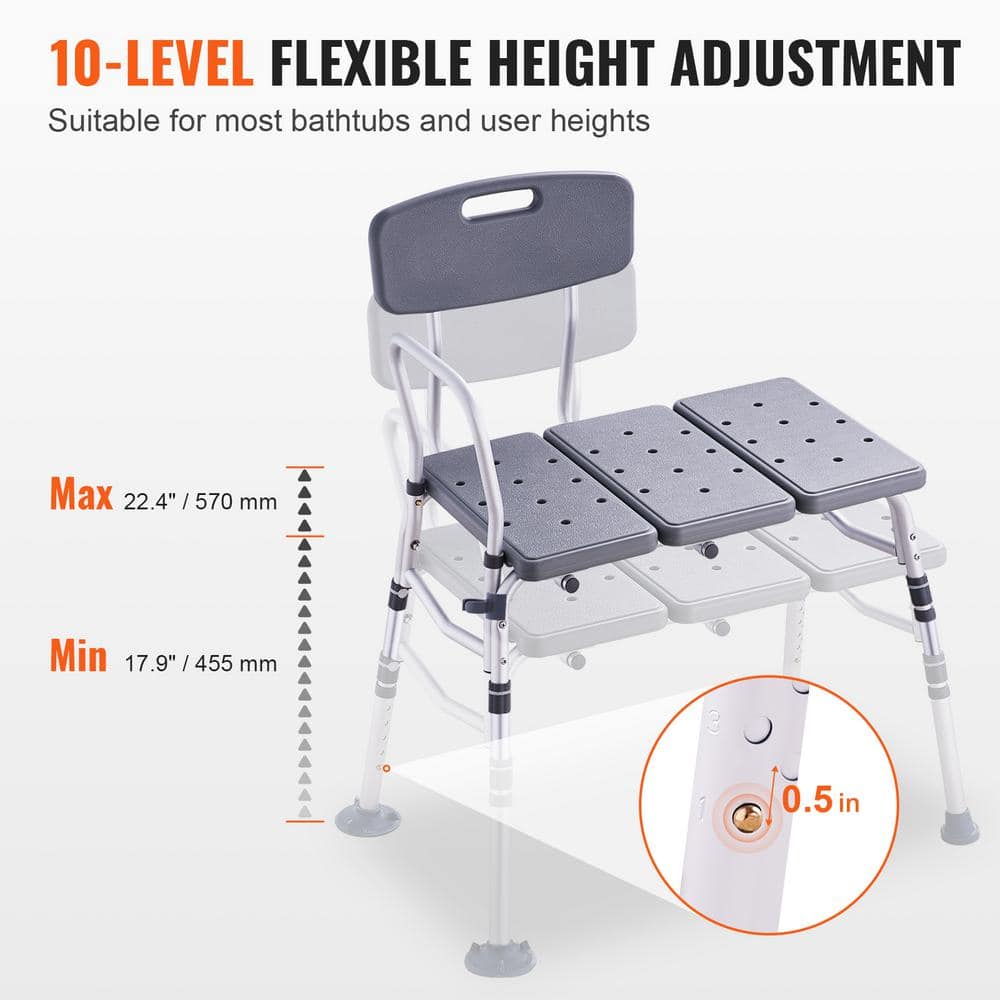 Adjustable Gray Aluminum Tub Transfer Bench with Backrest