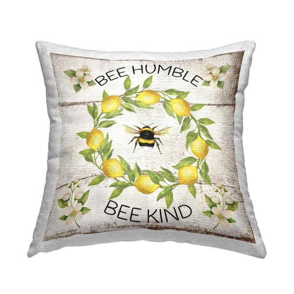 Stupell Industries Bee Humble and Kind Rustic Yellow Square Outdoor Throw Pillow