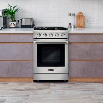 24 in. 3.73 cu. ft. Commercial-Style Gas Range with Single Convection Oven in Stainless Steel