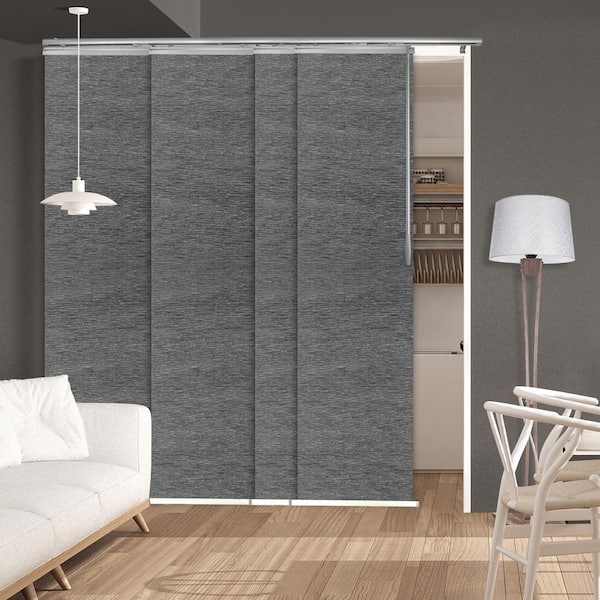 EMOH Granite Gray 48 in. - 88 in. W x 94 in. L Adjustable 4- Panel White Single Rail Panel Track with 23.5 in. Slates