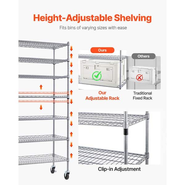 VEVOR 7-Tier Rolling Bin Storage Rack, 22 Organizer Bins, Bin Rack