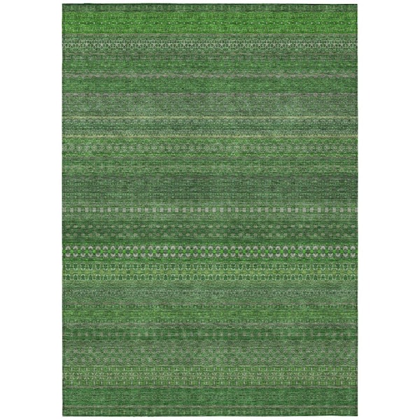 HomeRoots Fern Green 9 ft. x 12 ft. Woven Striped Polyester Rectangle Indoor/Outdoor Area Rug