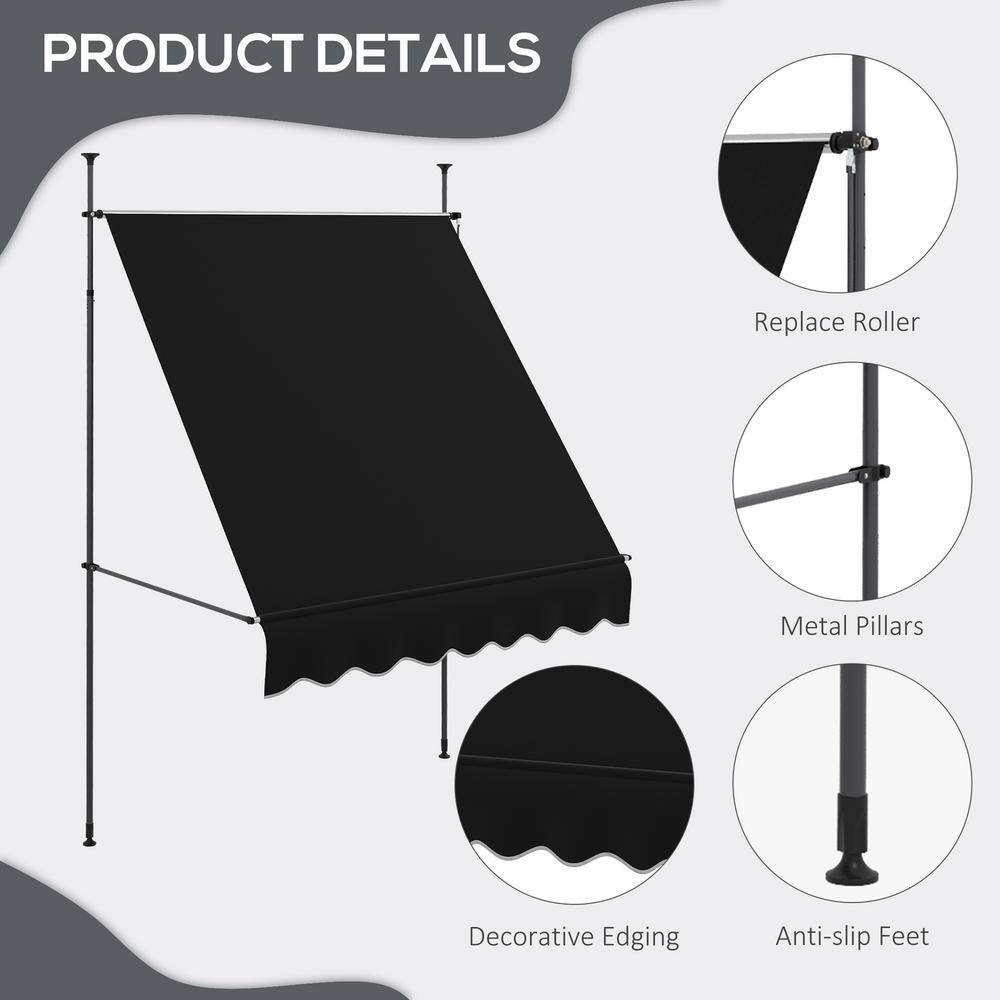 Outsunny Black Polyester Retractable Patio Awning with UV Resistant Fabric