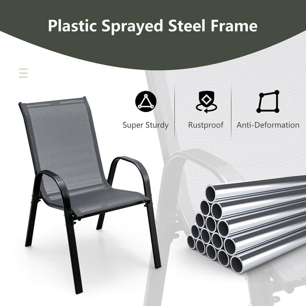 Set of 4 Gray Steel Frame Patio Dining Chairs