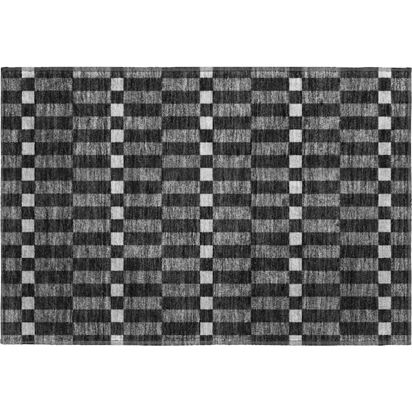 Mayfield Premium Machine Washable Abstract AMF2547 Black 2 ft. x 3 ft. Accent Rug