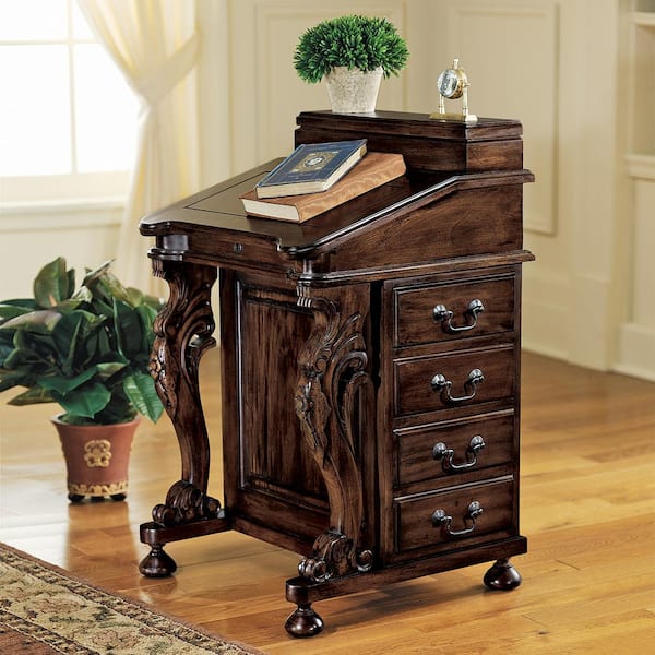 Design Toscano The Captain's 21 in. Square Mahogany Brown 4-Drawer Davenport Desk
