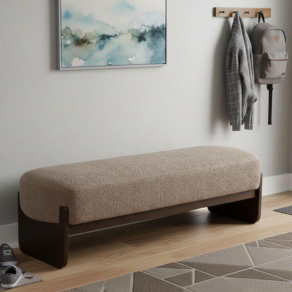 Oakridge Modern Brown Fabric Upholstered Rectangular Ottoman with Wood Legs