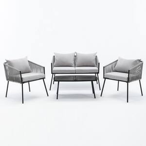 4-Piece Metal Patio Seating Set with Cushions