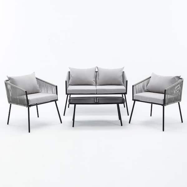 AUTMOON 4-Piece Metal Patio Seating Set with Cushions