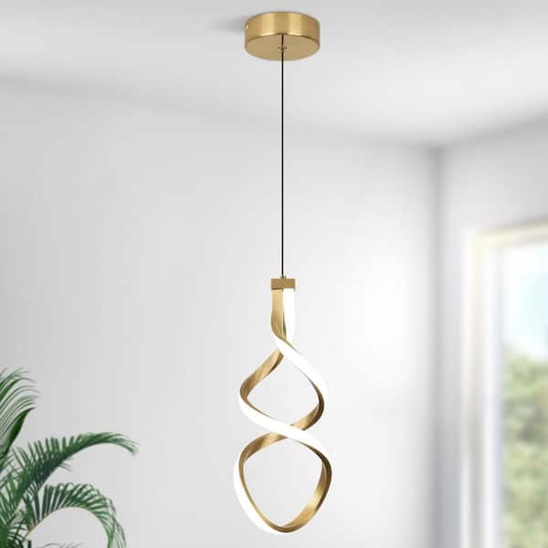 15 Watt 1-Light Gold Modern Integrated LED Pendant Light Fixture for Dining Room Kitchen Living Room