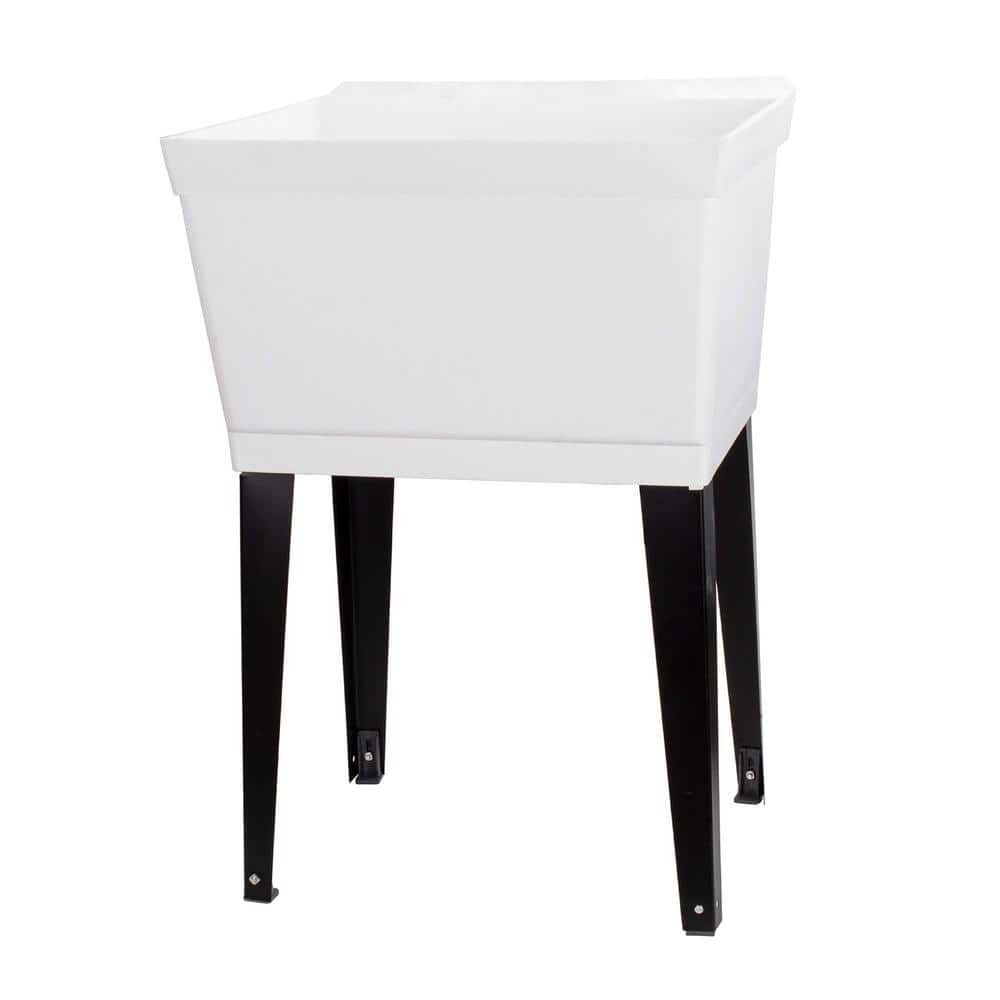 White Freestanding Utility Sink with Black Metal Legs