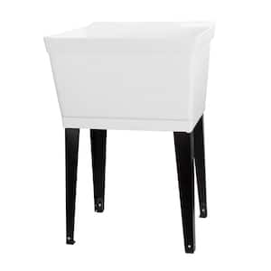 22.875 in. x 23.5 in. White 19 gal. Thermoplastic Utility Sink Kit with Black Metal Legs, P-Trap and Supply Lines
