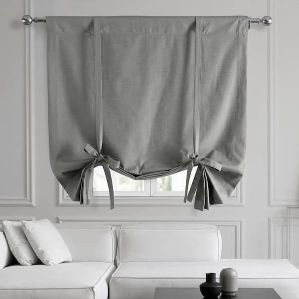 Exclusive Fabrics & Furnishings Dark Grey Dune Textured Solid Cotton 46 in. W x 63 in. L Room Darkening Rod Pocket Tie-Up Window Shade (1 Panel)