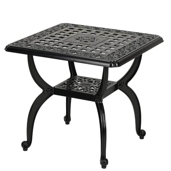 Outdoor Cast Aluminum Black Square Side Table, Anti-Rust End Table, Patio Coffee Bistro Table for Garden, Porch, Balcony
