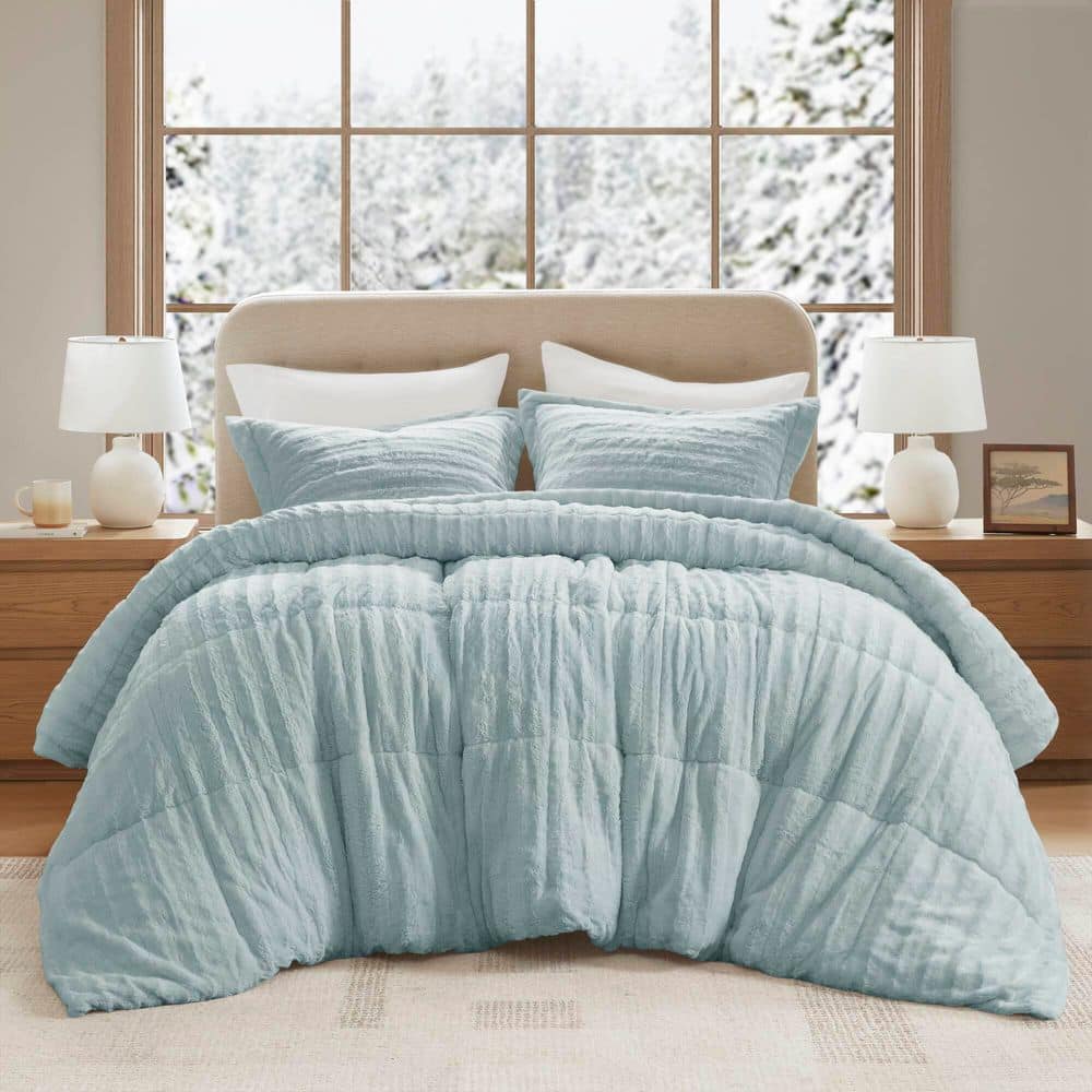 Madison Park Amherst 7-Piece Comforter Set Queen – Aqua & Grey Stripes, Includes Comforter, Shams & Decorative Pillows - View #10