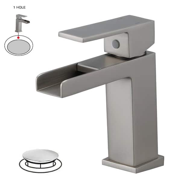 Waterfall Single Handle Single Hole Modern Bathroom Faucet Bathroom Drip-Free Vanity RV Sink Faucet in Brushed Nickel